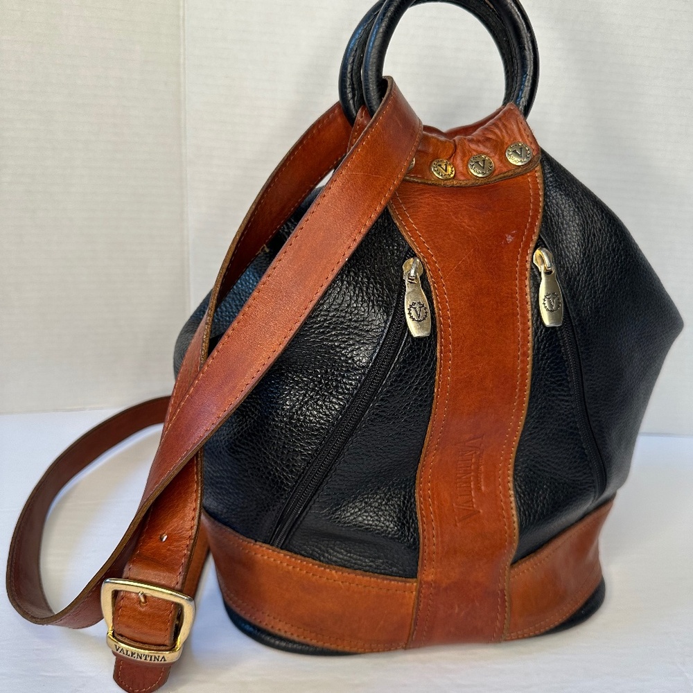 Valentina Black and Natural Italian Genuine Leather bag